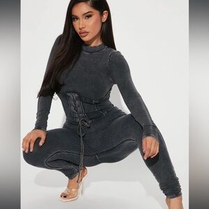 Fashion Nova Gray Ribbed Jumpsuit